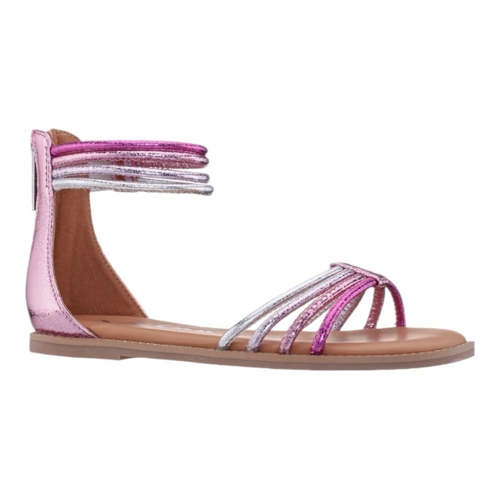 Nina Kids Pink Brianna‎ Ankle Strap Metallic Strappy Flat Sandals Size 3